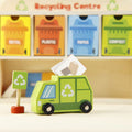 Playbox Tiny Trash Hub | Reduce & Reuse Recycling Center Playset | Wooden Green Garbage Truck Toy and Sorting Bins | Safe, Natural Materials for Environmental Learning, Fine Motor Skills, and Play