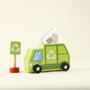 Playbox Tiny Trash Hub | Reduce & Reuse Recycling Center Playset | Wooden Green Garbage Truck Toy and Sorting Bins | Safe, Natural Materials for Environmental Learning, Fine Motor Skills, and Play