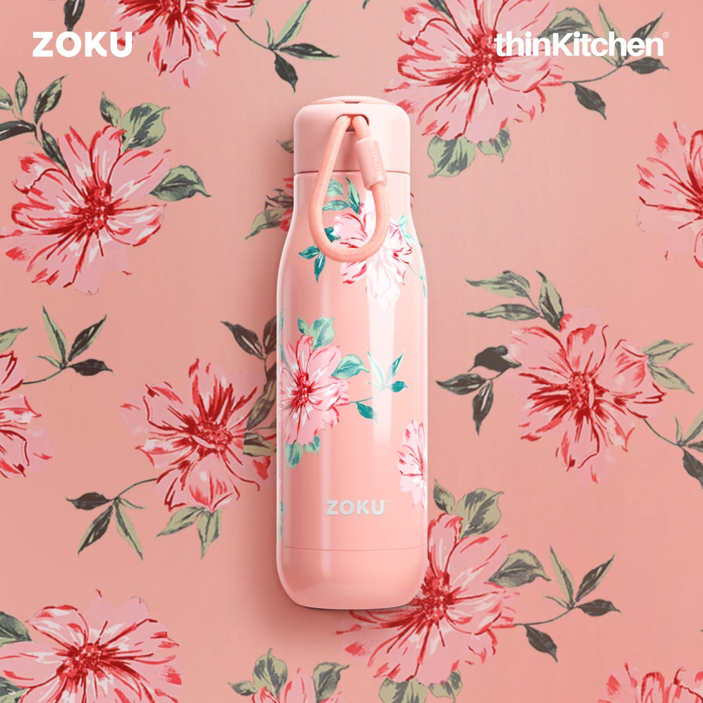 thinKitchen™ Zoku Rose Petal Pink Stainless Steel Bottle, 350ml