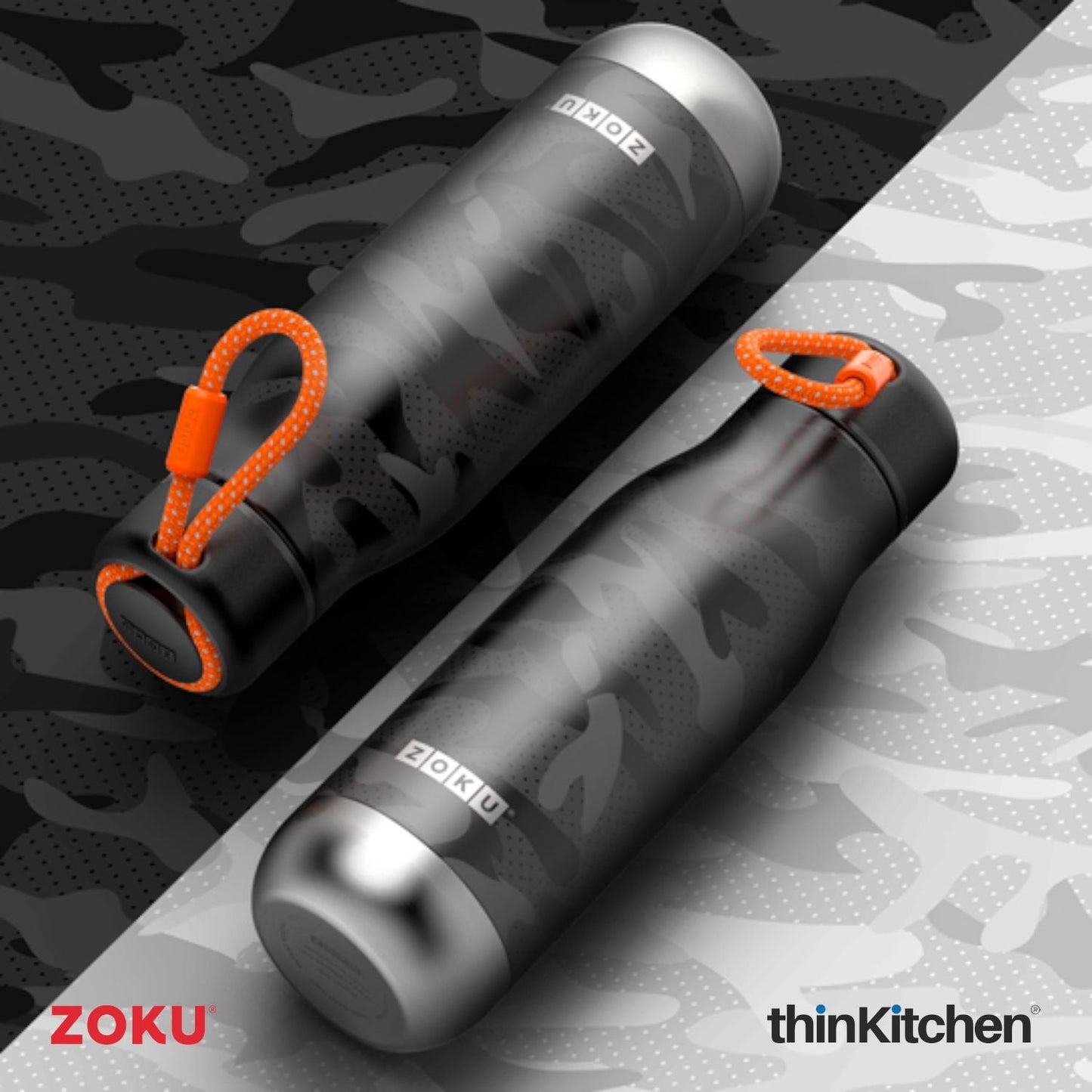 thinKitchen™ Zoku Black Camo Stainless Steel Bottle, 500ml