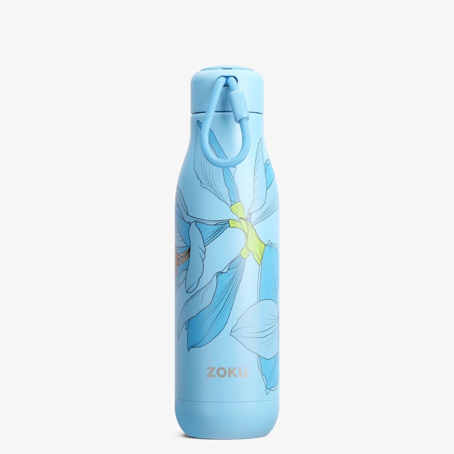 thinKitchen™ Zoku Stainless Steel Sky Lily Floral Bottle, Blue, 750ml