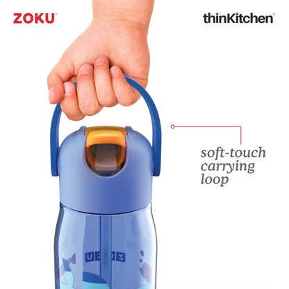 thinKitchen™ Zoku Kids Flip Straw Bottle, Blue, 415ml