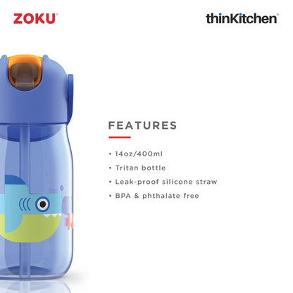 thinKitchen™ Zoku Kids Flip Straw Bottle, Blue, 415ml