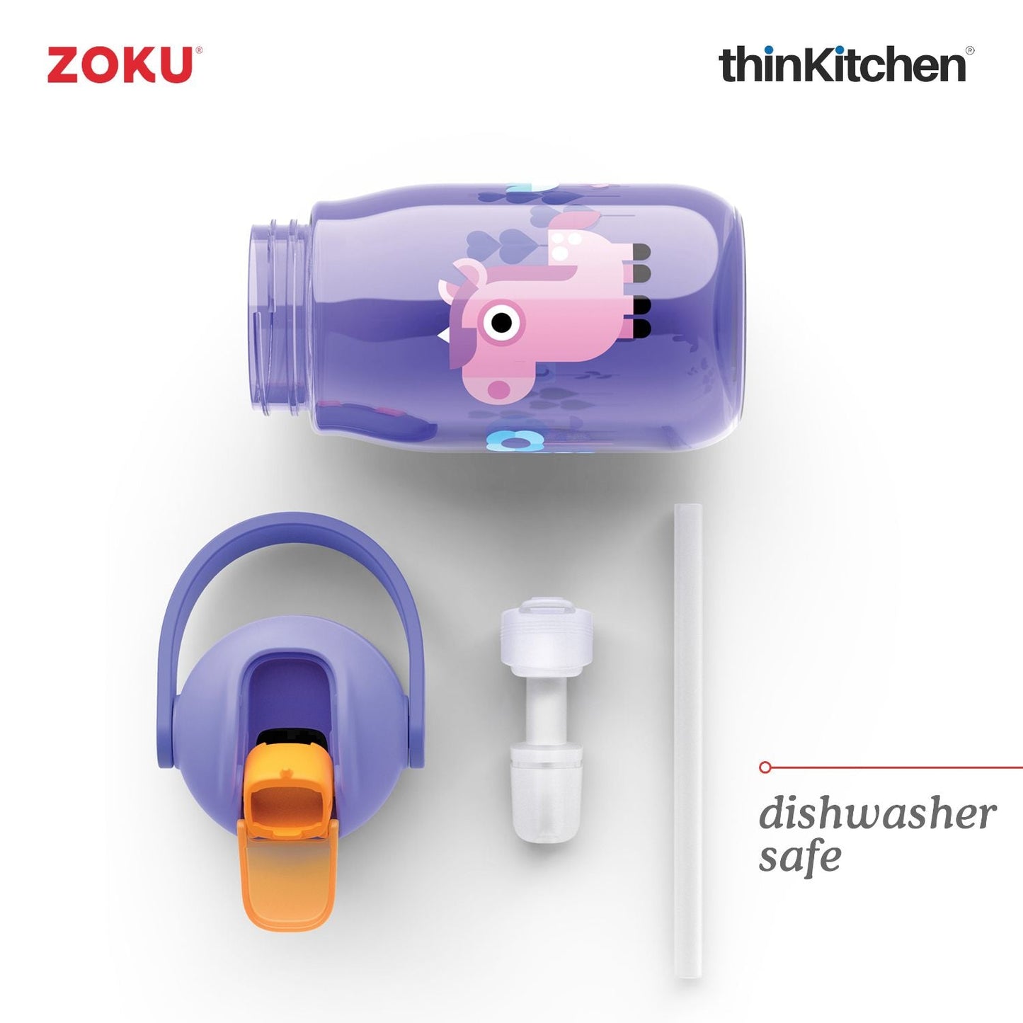 thinKitchen™ Zoku Kids Flip Straw Bottle, Purple, 415ml