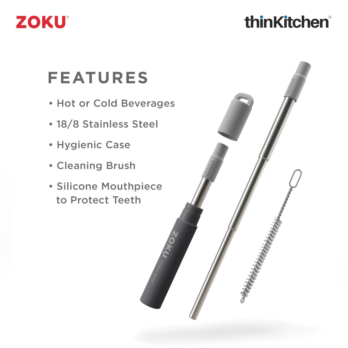 thinKitchen™ Zoku Grey Two Tone Pocket Straw