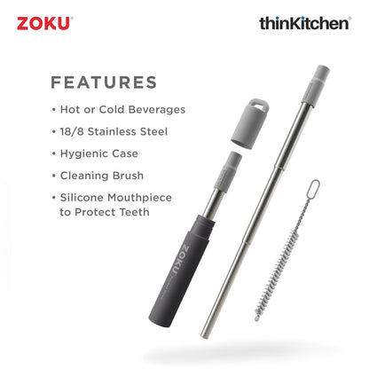 thinKitchen™ Zoku Grey Two Tone Pocket Straw