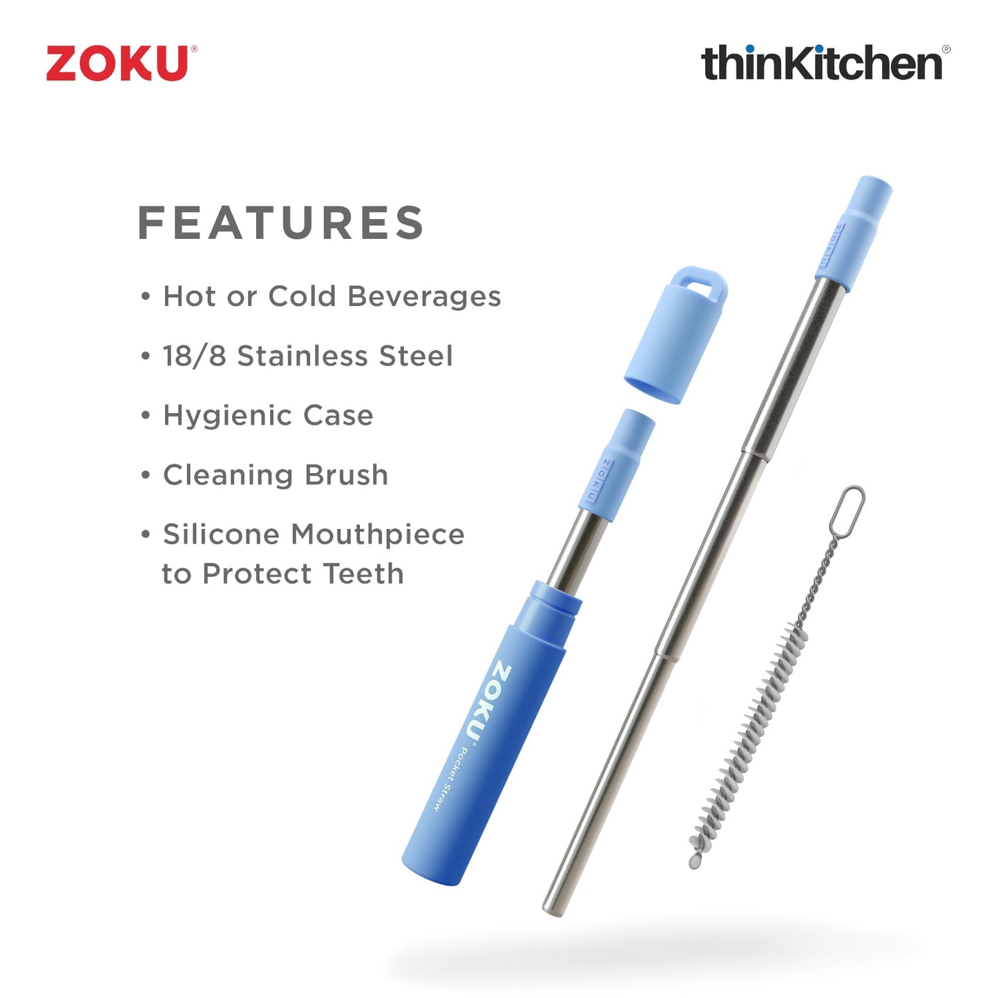 thinKitchen™ Zoku Blue Two Tone Pocket Straw