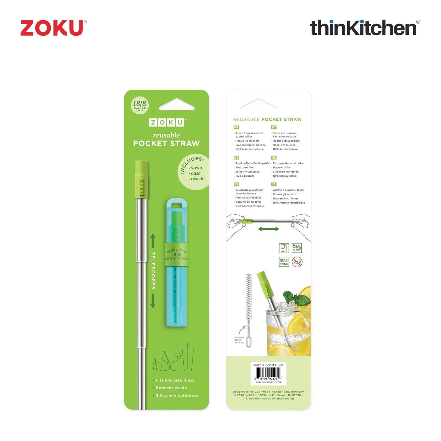 thinKitchen™ Zoku Teal Two Tone Pocket Straw