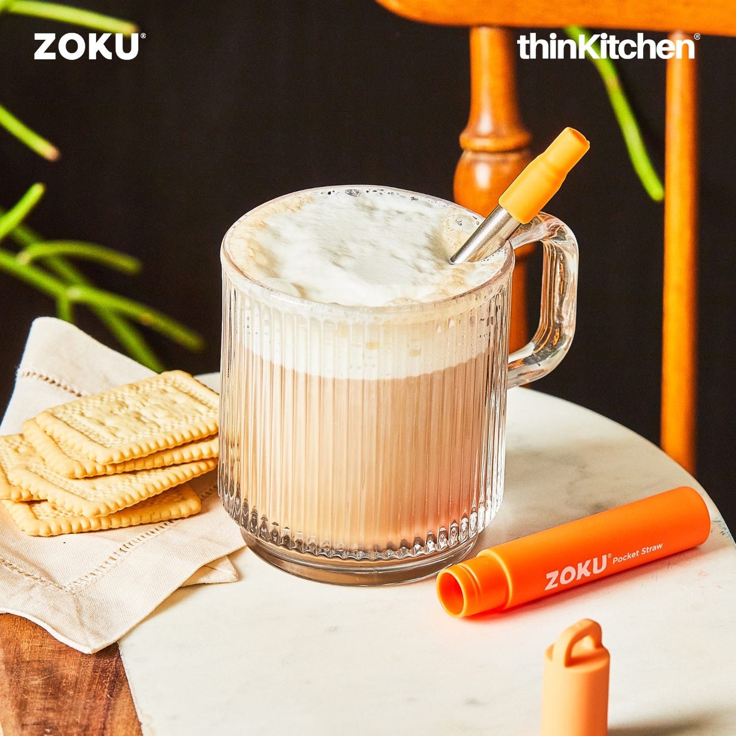 thinKitchen™ Zoku Orange Two Tone Pocket Straw