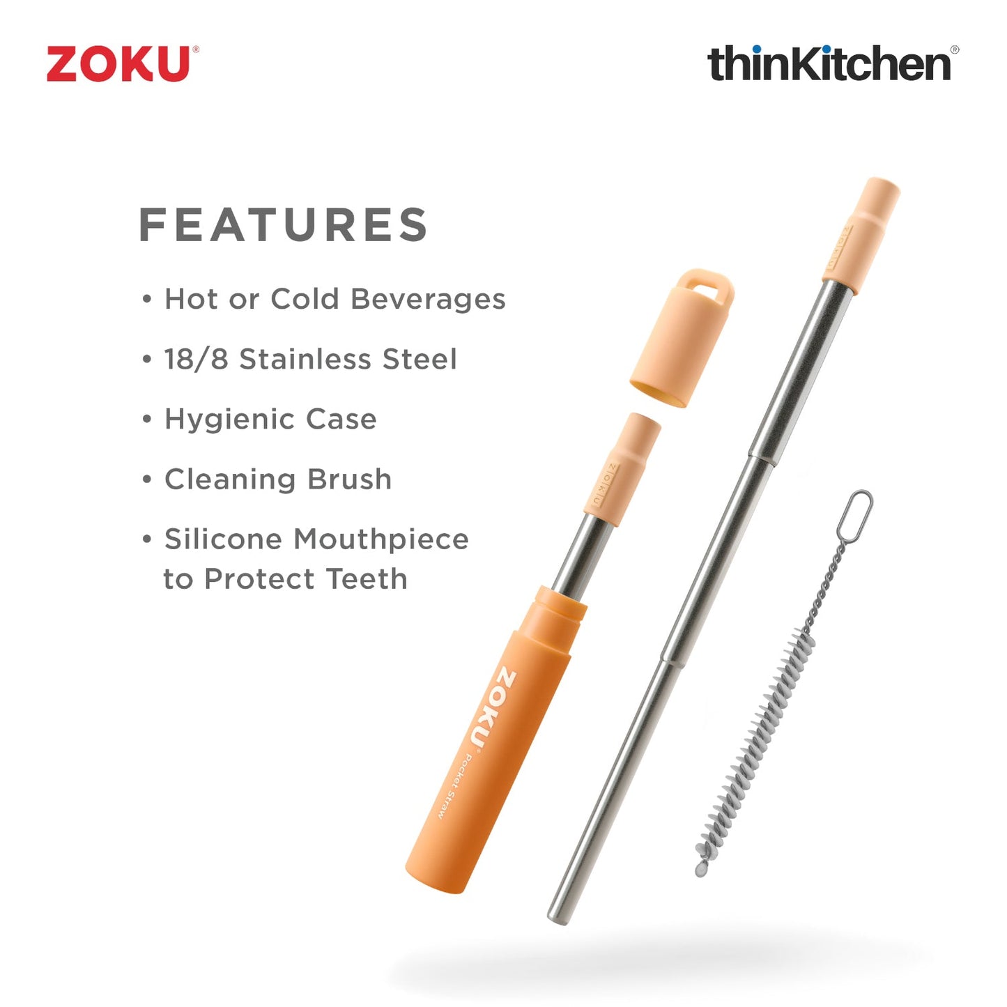 thinKitchen™ Zoku Orange Two Tone Pocket Straw
