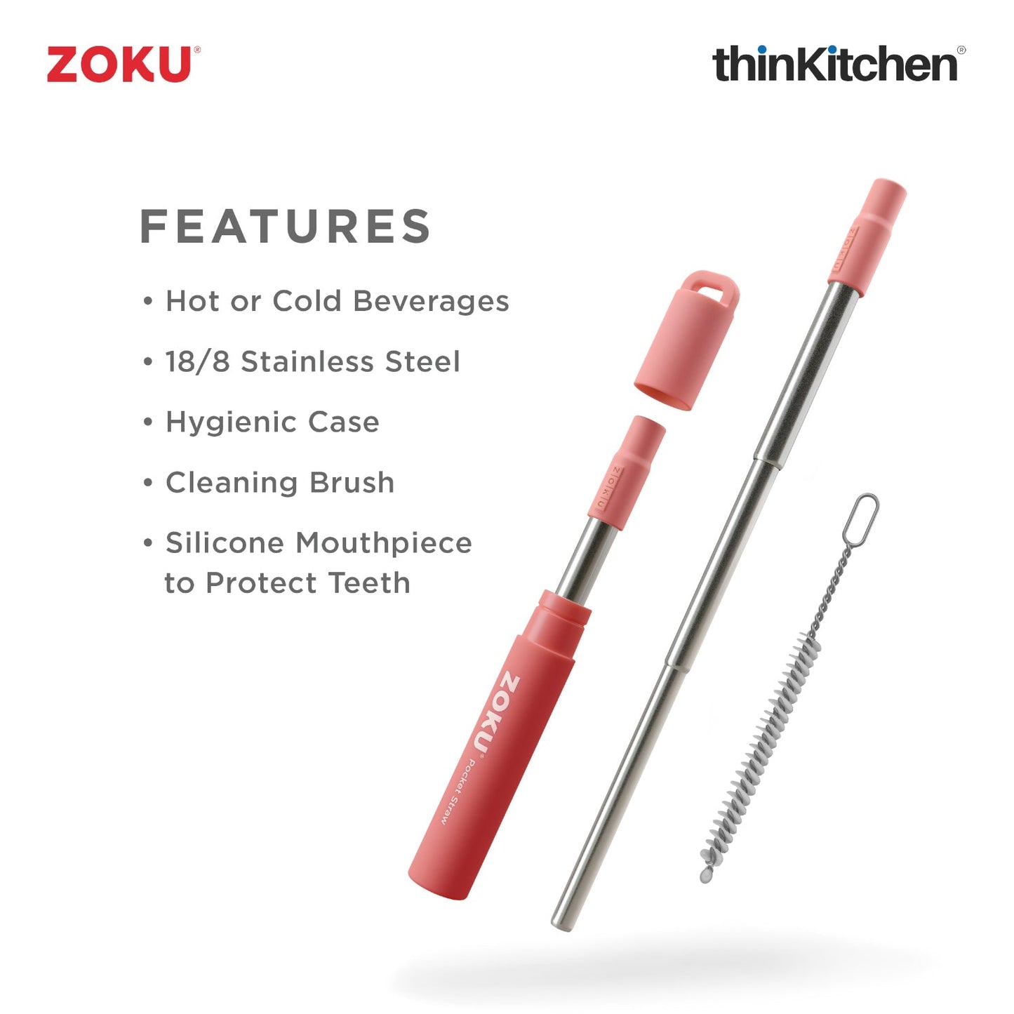 thinKitchen™ Zoku Red Two Tone Pocket Straw