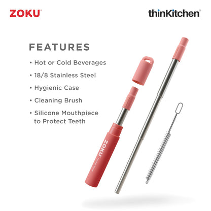 thinKitchen™ Zoku Red Two Tone Pocket Straw
