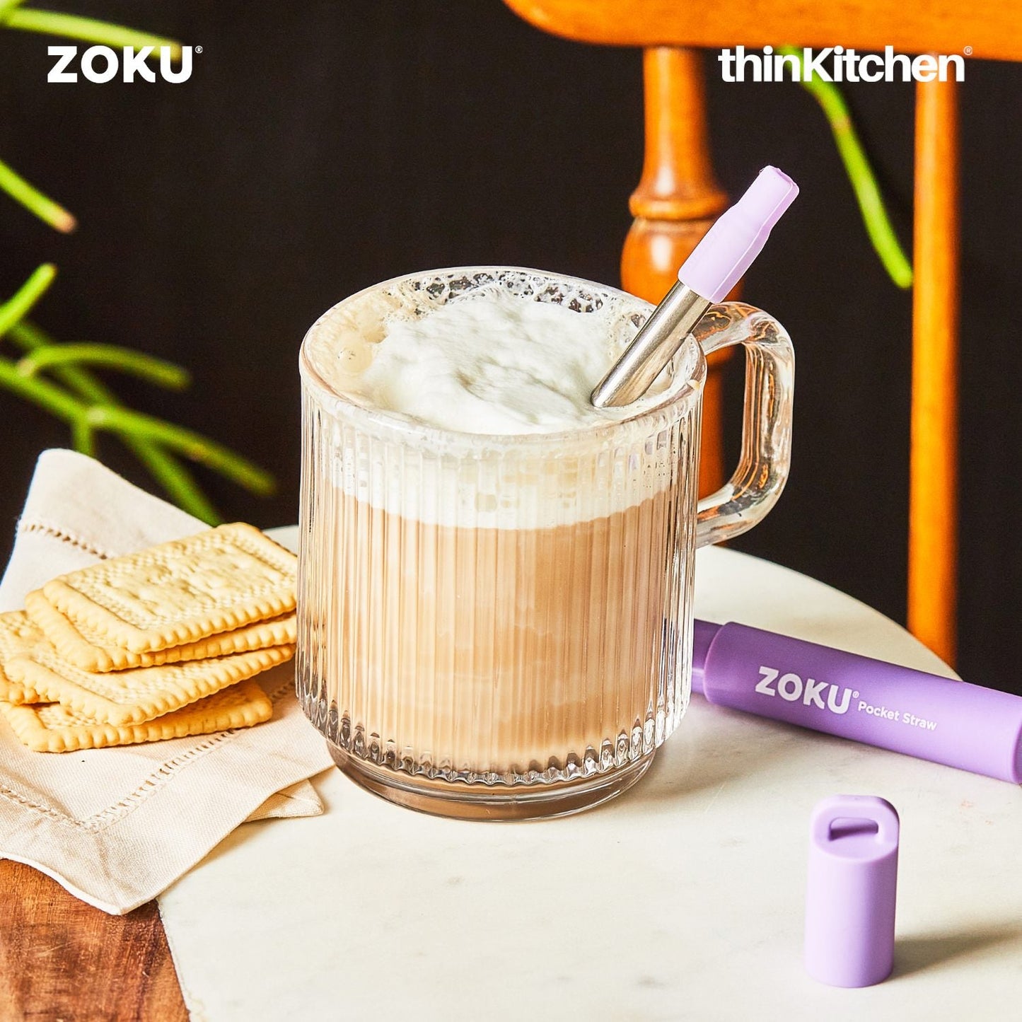thinKitchen™ Zoku Purple Two Tone Pocket Straw