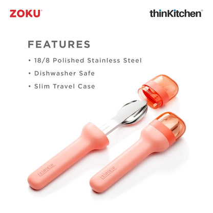 thinKitchen™ Zoku Stainless Steel Kids Pocket Utensil Set, Peach