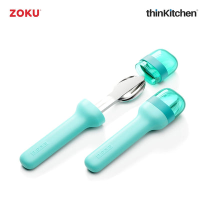 thinKitchen™ Zoku Stainless Steel Kids Pocket Utensil Set, Teal