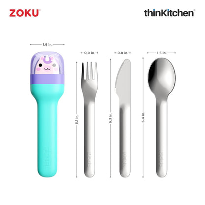 thinKitchen™ Zoku Stainless Steel Kids Pocket Utensil Set, Unicorn