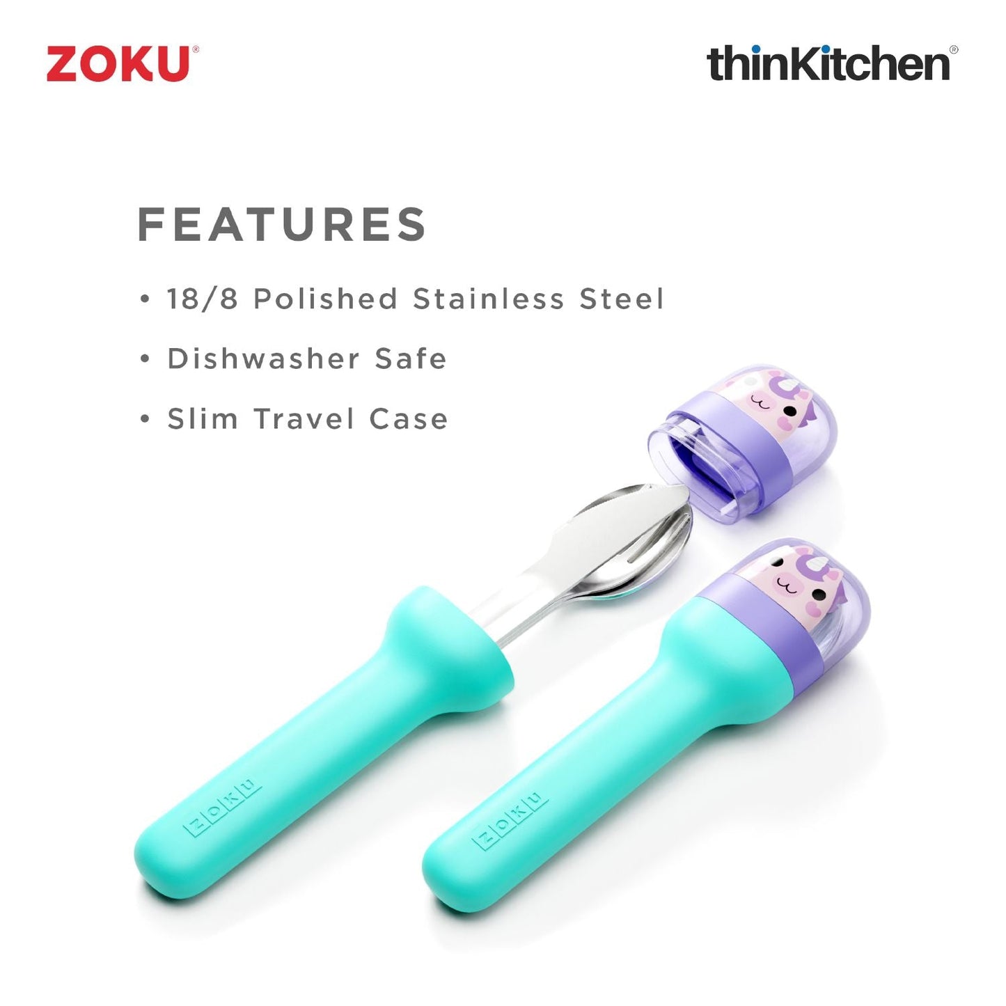 thinKitchen™ Zoku Stainless Steel Kids Pocket Utensil Set, Unicorn