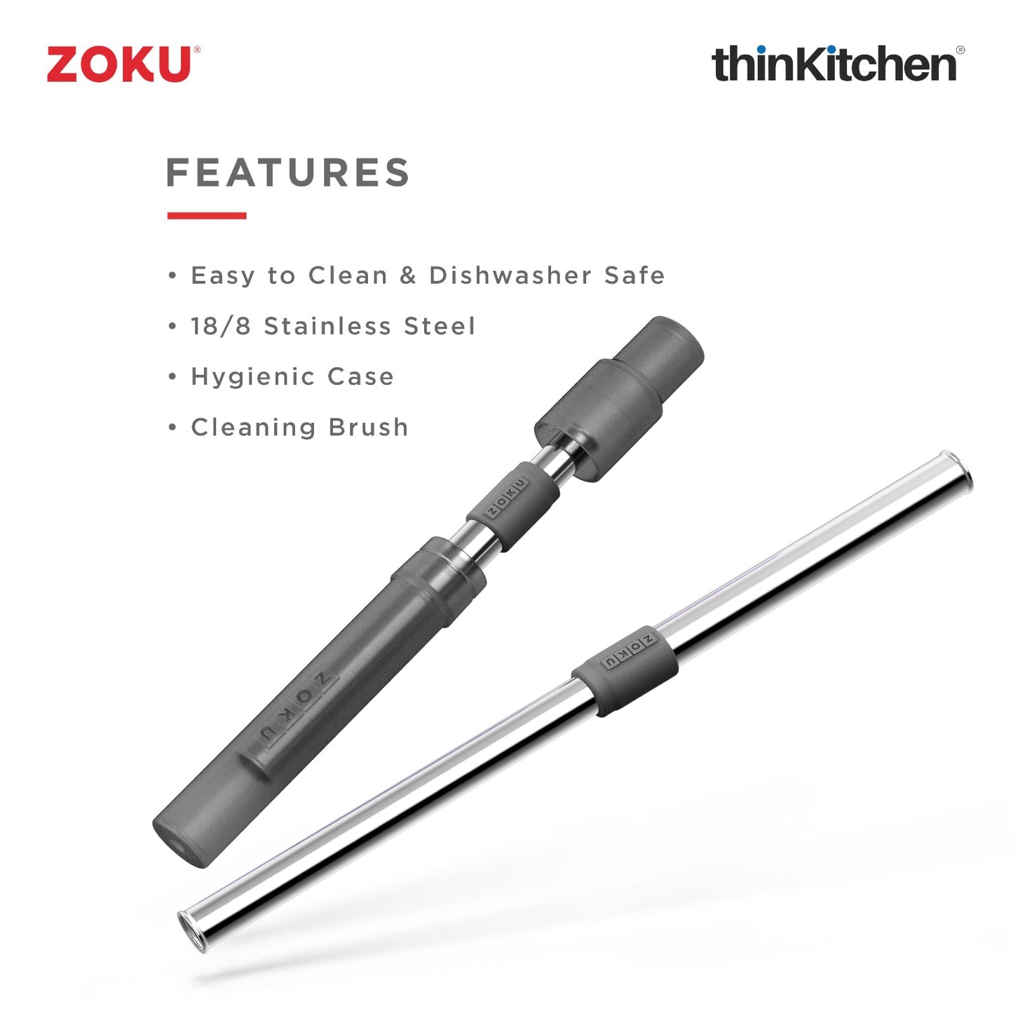 thinKitchen™ Zoku Jumbo Pocket Straw, Charcoal