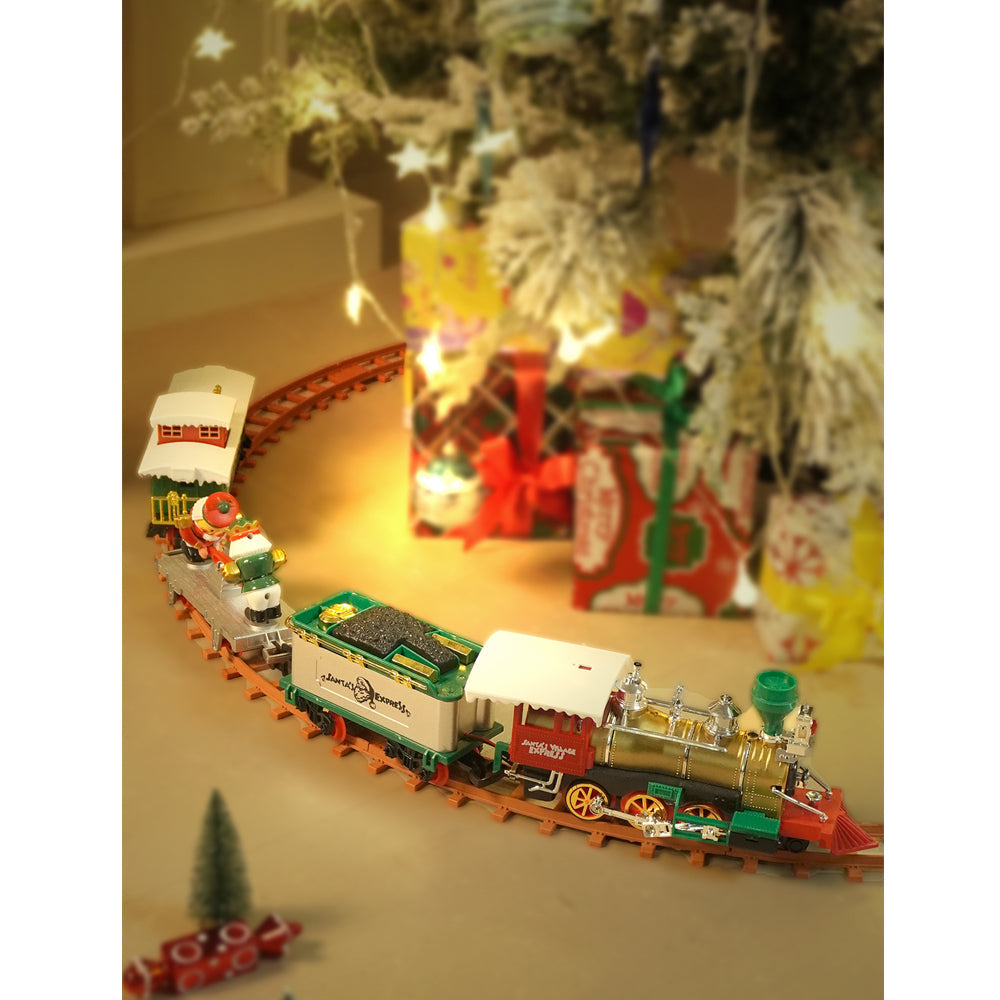 52pcs  Classic  electric Train Track set with Light and Sound for Christmas Tree Base Decor