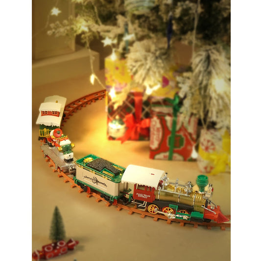 Little Surprise Box,52pcs  Classic  electric Train Track set with Light and Sound for Christmas Tree Base Decor