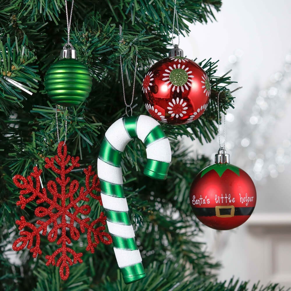 Christmas Ball Ornaments XMas Tree Hanging Decorations Red & Green Elf theme Christmas Balls, 100 pcs Box Set - Little Surprise BoxChristmas Ball Ornaments XMas Tree Hanging Decorations Red & Green Elf theme Christmas Balls, 100 pcs Box Set