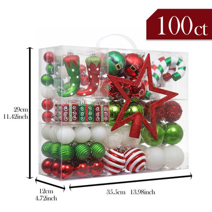 Christmas Ball Ornaments XMas Tree Hanging Decorations Red & Green Elf theme Christmas Balls, 100 pcs Box Set - Little Surprise BoxChristmas Ball Ornaments XMas Tree Hanging Decorations Red & Green Elf theme Christmas Balls, 100 pcs Box Set