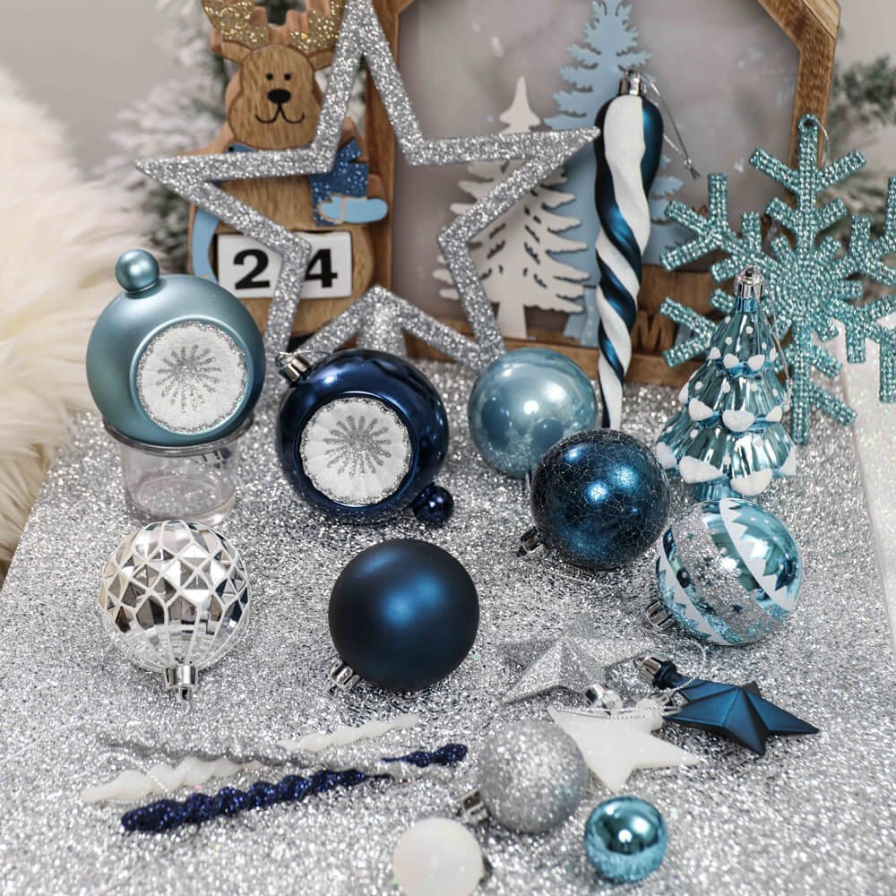 Christmas Ball Ornaments XMas Tree Hanging Decorations Silver & Blue theme christmas Balls, 100 pcs Box Set - Little Surprise BoxChristmas Ball Ornaments XMas Tree Hanging Decorations Silver & Blue theme christmas Balls, 100 pcs Box Set