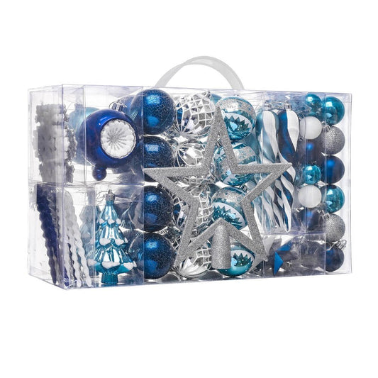 Christmas Ball Ornaments XMas Tree Hanging Decorations Silver & Blue theme christmas Balls, 100 pcs Box Set - Little Surprise BoxChristmas Ball Ornaments XMas Tree Hanging Decorations Silver & Blue theme christmas Balls, 100 pcs Box Set