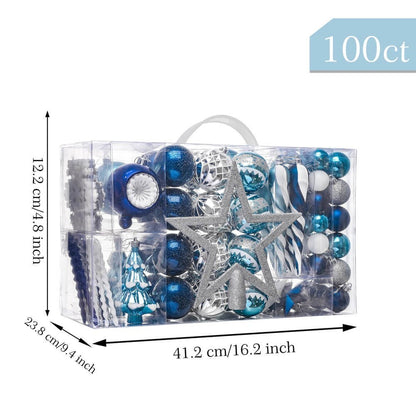Christmas Ball Ornaments XMas Tree Hanging Decorations Silver & Blue theme christmas Balls, 100 pcs Box Set - Little Surprise BoxChristmas Ball Ornaments XMas Tree Hanging Decorations Silver & Blue theme christmas Balls, 100 pcs Box Set