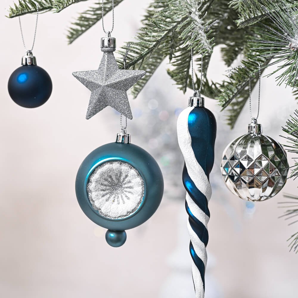 Christmas Ball Ornaments XMas Tree Hanging Decorations Silver & Blue theme christmas Balls, 100 pcs Box Set - Little Surprise BoxChristmas Ball Ornaments XMas Tree Hanging Decorations Silver & Blue theme christmas Balls, 100 pcs Box Set