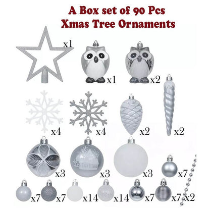 Christmas Ball Ornaments XMas Tree Hanging Decorations Silver & White theme christmas Balls, 90 pcs Box Set - Little Surprise BoxChristmas Ball Ornaments XMas Tree Hanging Decorations Silver & White theme christmas Balls, 90 pcs Box Set