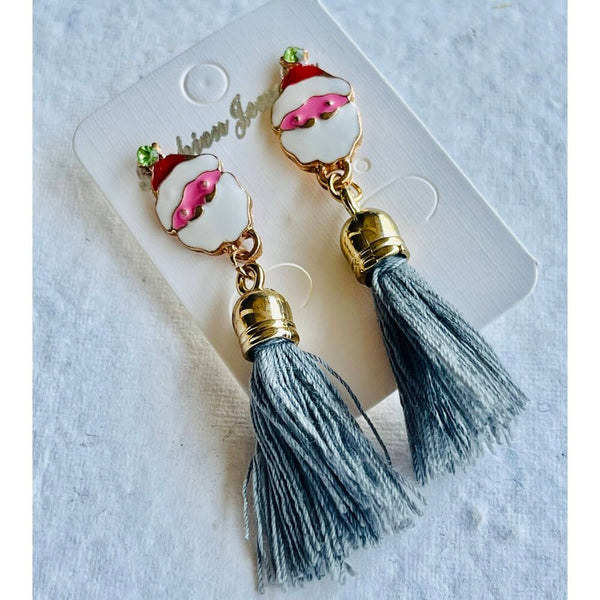 Christmas earrings accessories party wear, Grey Flowy hanging Santa Claus - Little Surprise BoxChristmas earrings accessories party wear, Grey Flowy hanging Santa Claus
