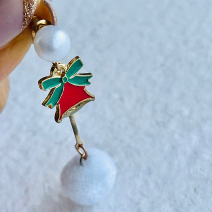 Christmas earrings accessories party wear, White Pompom hanging with Bells