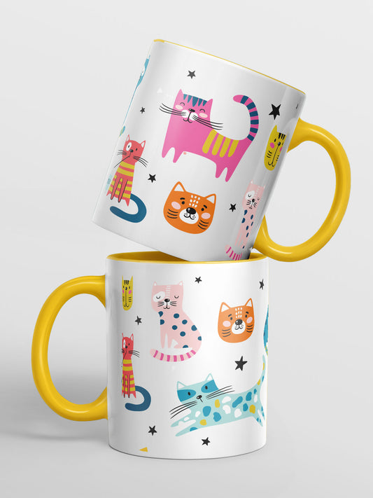 Cats - Coffee Mug Ceramic 325 ml Handle & Inside Yellow