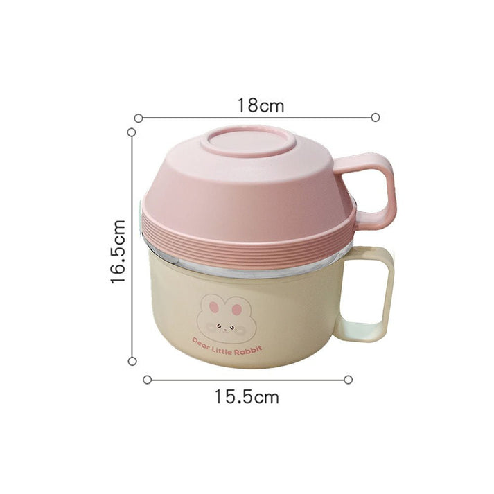 Little Surprise Box Cream & Pink Rabbit, Stainless Steel Dual Handle Soup and Noodles Lunch Box for Kids and Adults