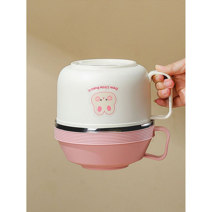 Little Surprise Box Cream & Pink Rabbit, Stainless Steel Dual Handle Soup and Noodles Lunch Box for Kids and Adults