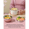 Little Surprise Box Cream & Pink Rabbit, Stainless Steel Dual Handle Soup and Noodles Lunch Box for Kids and Adults