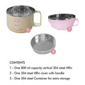 Little Surprise Box Cream & Pink Rabbit, Stainless Steel Dual Handle Soup and Noodles Lunch Box for Kids and Adults