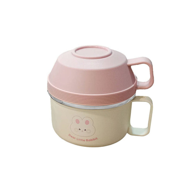 Little Surprise Box Cream & Pink Rabbit, Stainless Steel Dual Handle Soup and Noodles Lunch Box for Kids and Adults