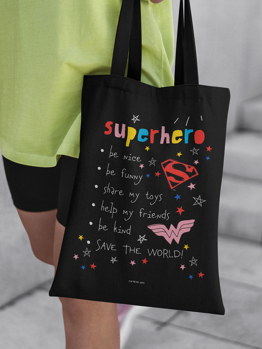 Superhero To Do List Casual Tote Bag - Polycotton - Black