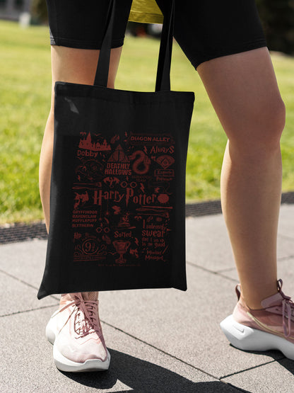 Harry Potter Infographic Red Casual Tote Bag - Polycotton - Black