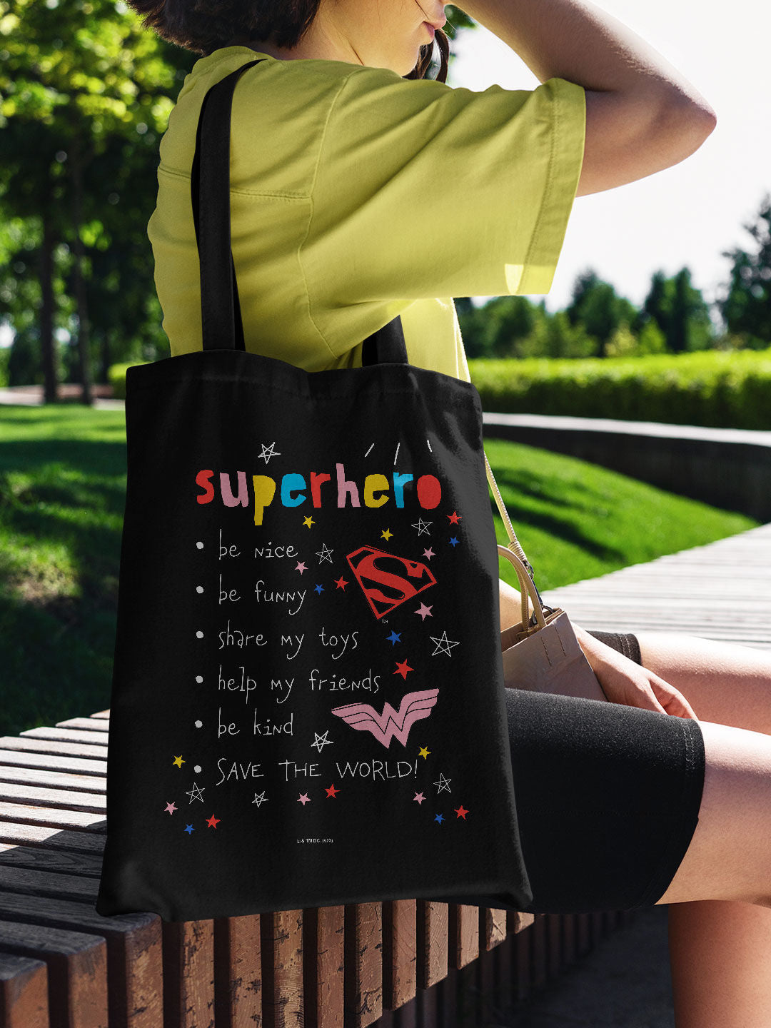 Superhero To Do List Casual Tote Bag - Polycotton - Black