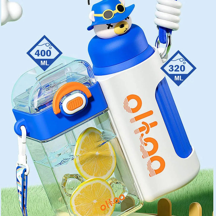 Little Surprise box Double Tumbler Blue bear detachable set water bottle,400 ML & 320 ML for Kids and Adults