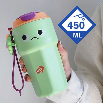 Little Surprise Box Fun Emoji Mint Green Vacuum Insulated Stainless Steel Coffee/Water/Tea Travel Tumbler For Kids & Adults, 450 Ml