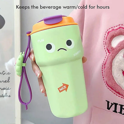 Little Surprise Box Fun Emoji Mint Green Vacuum Insulated Stainless Steel Coffee/Water/Tea Travel Tumbler For Kids & Adults, 450 Ml