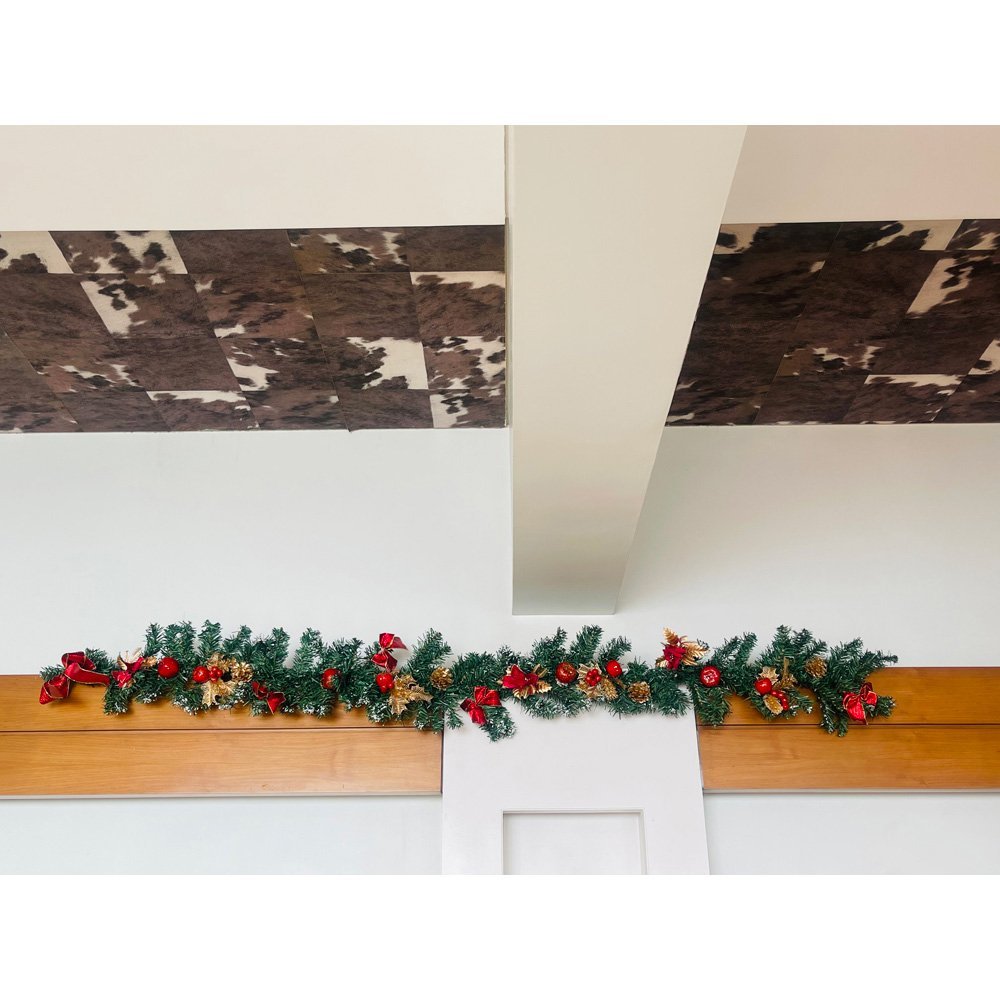 Gold & Red themed Bushy christmas Garland with Pinecones, Cherries and fillers, 6.5 feet