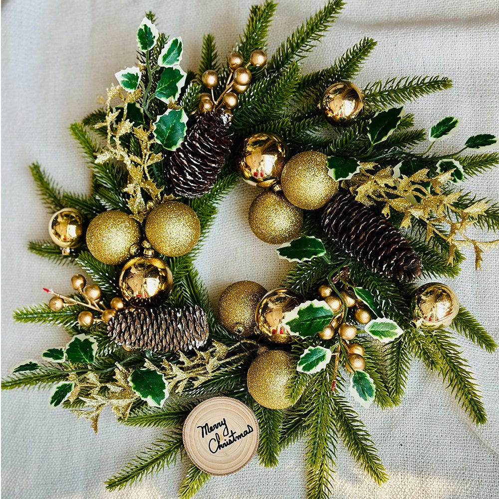 Gold Wooden Merry Christmas Artifical Wreath for Wall,Door and Tree Décor - Little Surprise BoxGold Wooden Merry Christmas Artifical Wreath for Wall,Door and Tree Décor