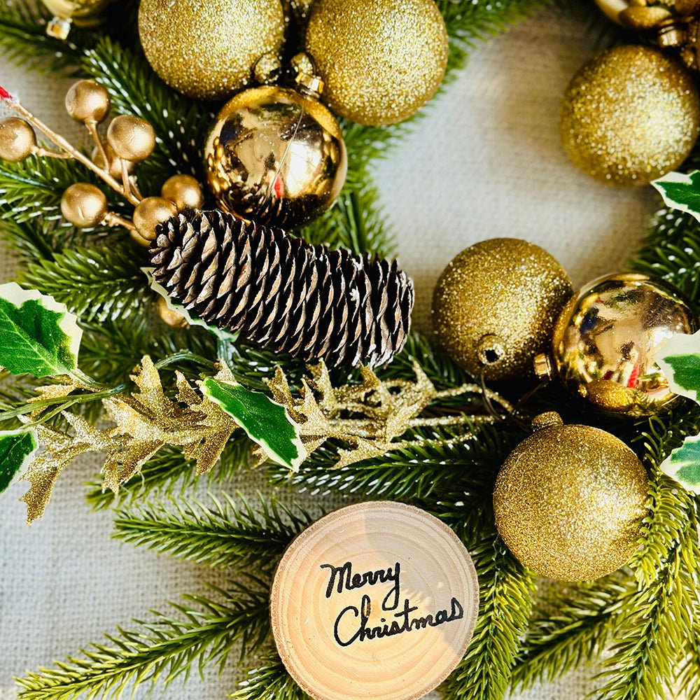 Gold Wooden Merry Christmas Artifical Wreath for Wall,Door and Tree Décor - Little Surprise BoxGold Wooden Merry Christmas Artifical Wreath for Wall,Door and Tree Décor