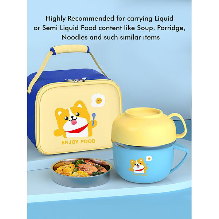 Little Surprise Box Light Blue small size, Foxy Dual Handle Soup and Noodles Lunch Box with matching Cover