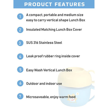 Little Surprise Box Light Blue small size, Foxy Dual Handle Soup and Noodles Lunch Box with matching Cover